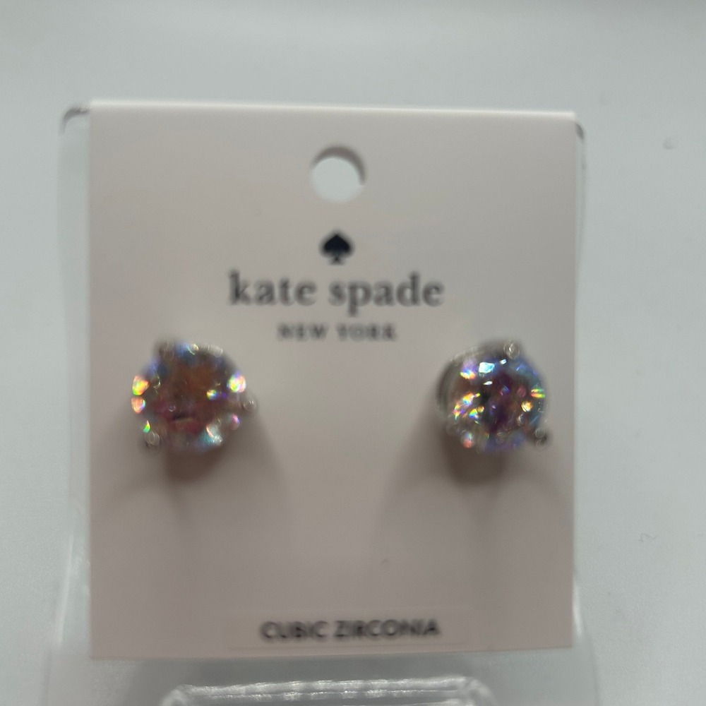Kate Spade New York Cubic Zirconia Stud Earrings Clear Silver Tone#318